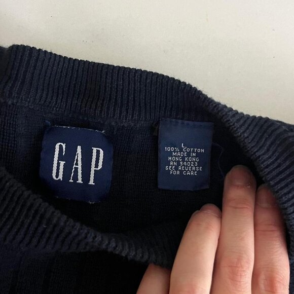 Navy blue 90s Gap oversized sweater with grey stripe detailing - Picture 7 of 7